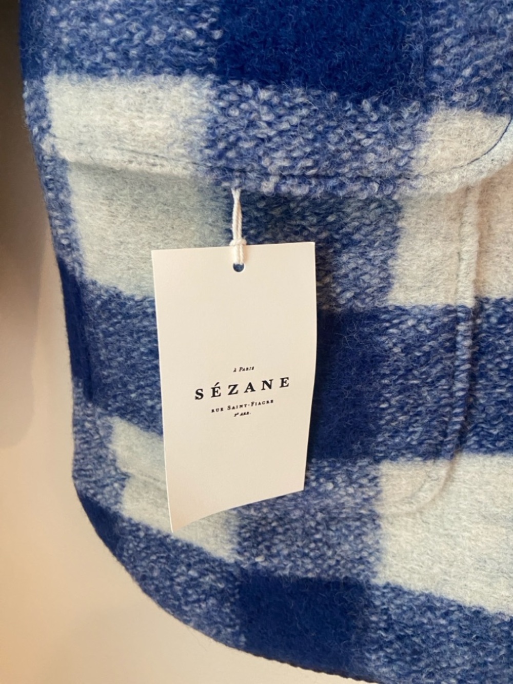 Sézane Farel Reversible Wool Plaid Jacket Blue White Sherpa Size 36 Small NWT - Picture 5 of 9